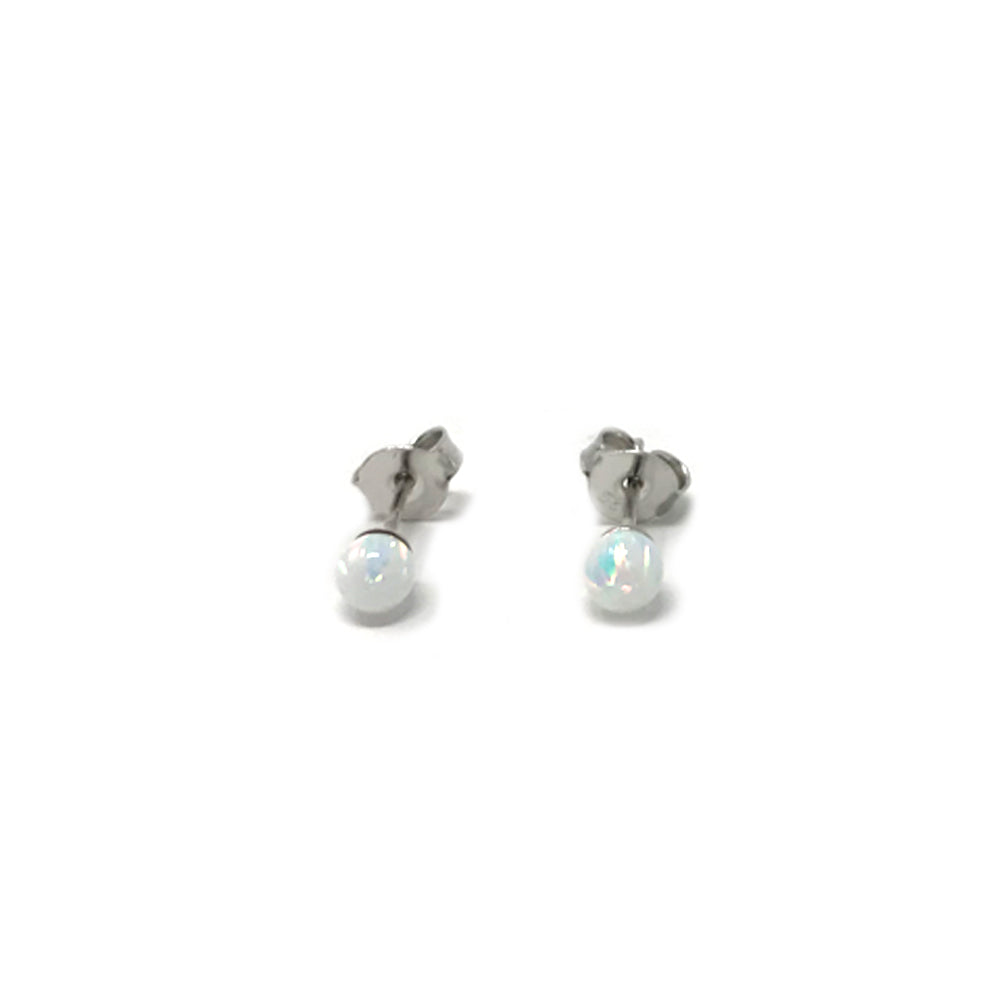 Boucle d'oreilles lune 4mm, 2 opales, vue face